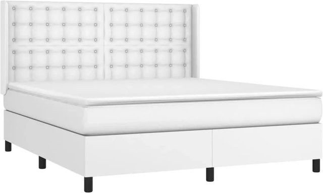 vidaXL Boxspringbett mit Matratze in Weiß, Kunstleder, mit LED-Unterbettbeleuchtung und USB-Ladeport, Hybrid-Matratze, B/T/H: 160 x 200 x 163 cm - Bild 1