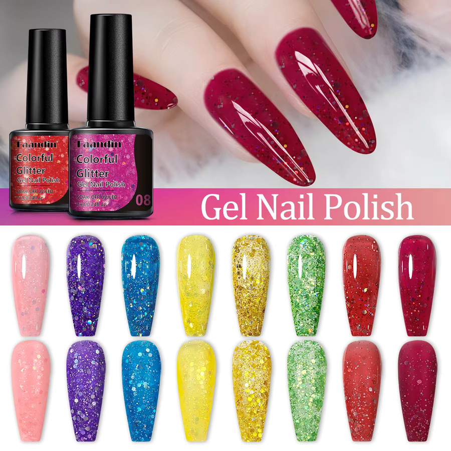 Faandin Glitzer-Gel-Nagellack-Set, Rosa, 4 x 7 ml, Schimmernd - Bild 4