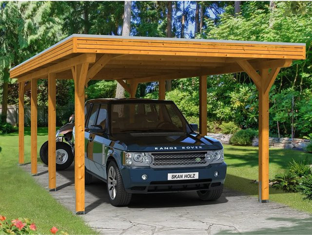 Skan Holz Carport Spessart aus Fichte und Leimholz in Beige mit Aluminium-Dachplatten, Breite: 355 cm, Tiefe: 846 cm, Höhe: 243 cm - Bild 1