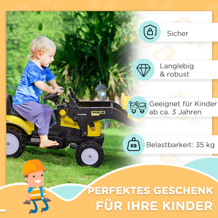 HOMCOM Bagger Radlader Aufsitzbagger mit Schaufel und Ablagefach ab 3 Jahren Gelb Schwarz - Bild 7