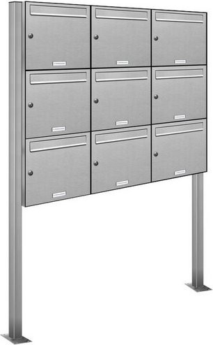 AL Briefkasten-System für 9 Parteien, freistehend, silberfarben, B/H/T: 153,412 x 170,0 x 11,6 cm - Bild 1