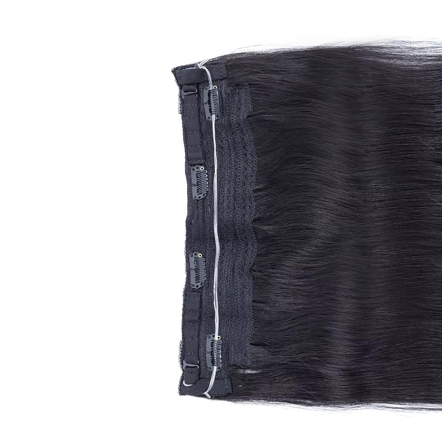 MRS HAIR Jet Black Fish Line Wire Haarverlängerungen, Clip-in-Echthaarverlängerungen, 4 Clips - Bild 7