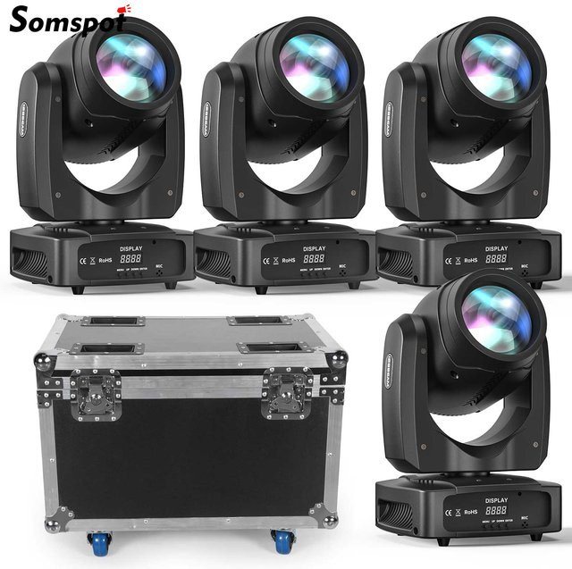 Somspot 4er Set LED Moving Head Lights mit Flightcases in Schwarz für professionelle Bühnenbeleuchtung mit RGB Atomisationseffekt - Bild 1