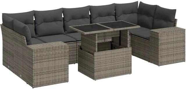 vidaXL 8-teilige Garten-Sofagarnitur aus Poly-Rattan in Grau mit Kissen aus Polyester - Bild 1