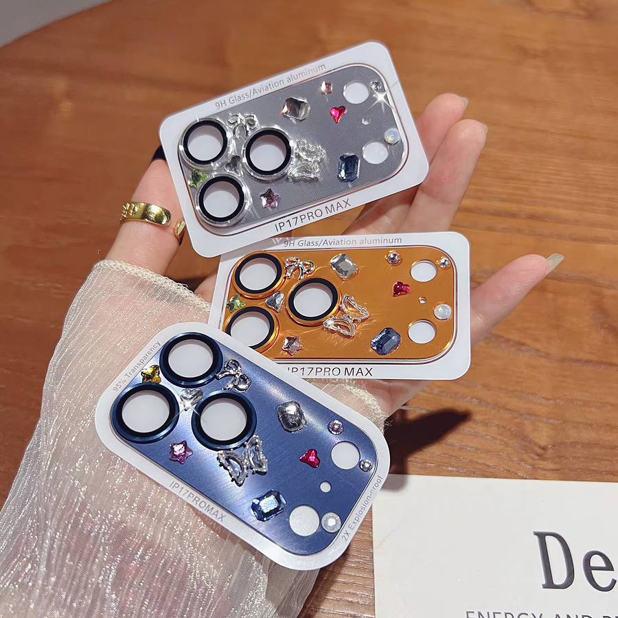 YLUOYI Kameraobjektivglas Diamond Rückkamera-Objektivschutzabdeckung für iPhone 17 Pro und iPhone 17 Pro Max in Silber - Bild 3
