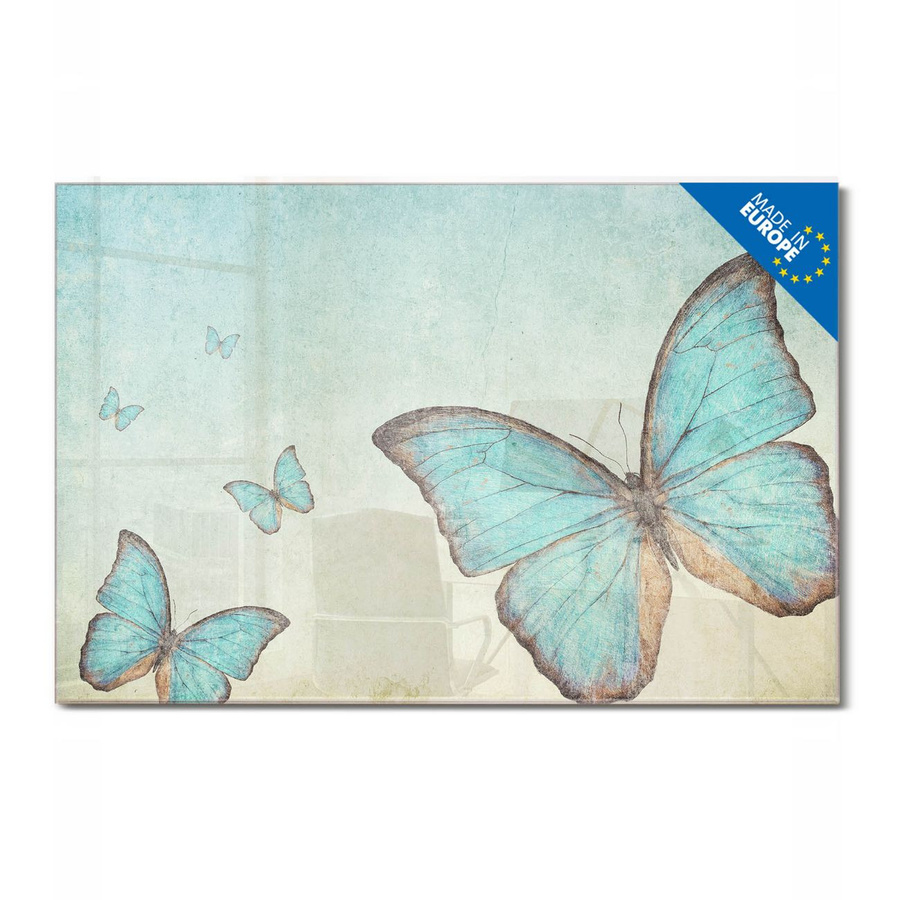 banjado Glas Magnettafel Blaue Schmetterlinge, rahmenlose Magnettafel aus ESG Glas, B/H: 90 x 60 cm - Bild 1