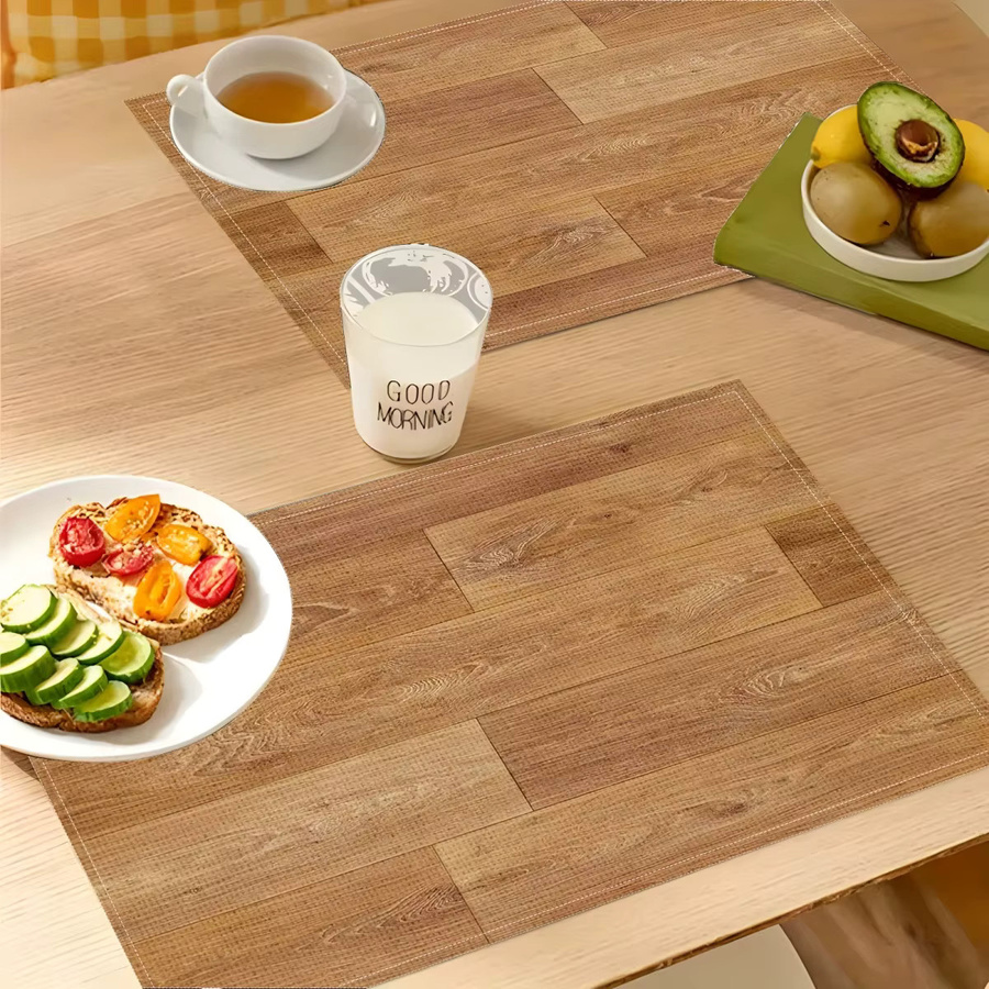 VIKAMA Tischset Set in Braun mit Holzmaserung und Leinenstruktur, wasserdicht und ölbeständig - Bild 2