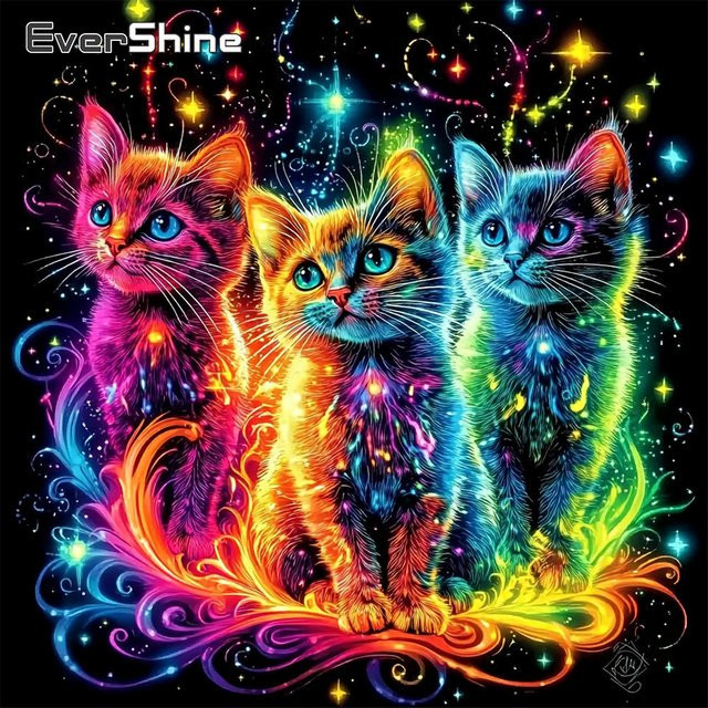 EverShine 5D-Diamantmalerei Katze als Mosaik-Tierbild mit rundem Strass-Stickset in Multicolour, B/H: 20 x 20 cm - Bild 1