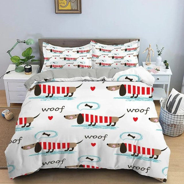JMG Household Supplies Bettwäsche Set Dackel Hund Cartoon Welpe aus Polyester, Farbe: Weiß, Breite: 70 cm, Tiefe: 133 cm - Bild 1