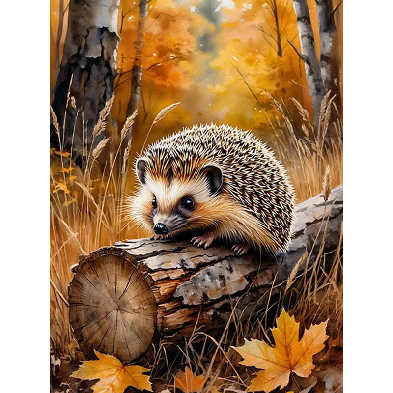 HUACAN 5D DIY Diamant-Mosaik Igel mit Herbstblättern als Kreuzstich-Malerei in Multicolour, Breite: 30,0 cm, Höhe: 20,0 cm - Bild 3