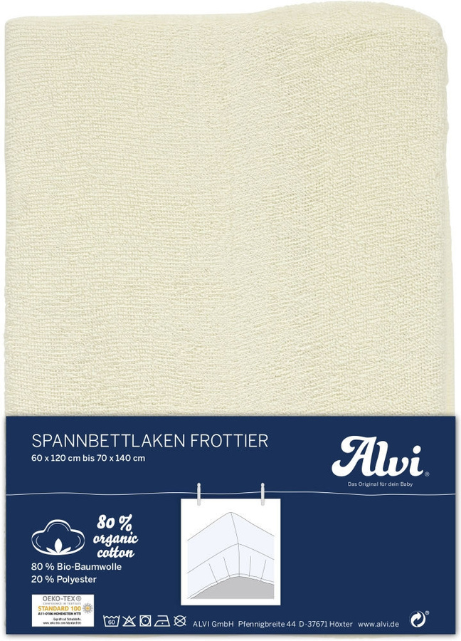 Alvi Spannbettlaken aus Bio-Baumwolle in Frottee-Qualität für Babys, Farbe: Beige, Breite: 70 cm, Länge: 140 cm - Bild 1