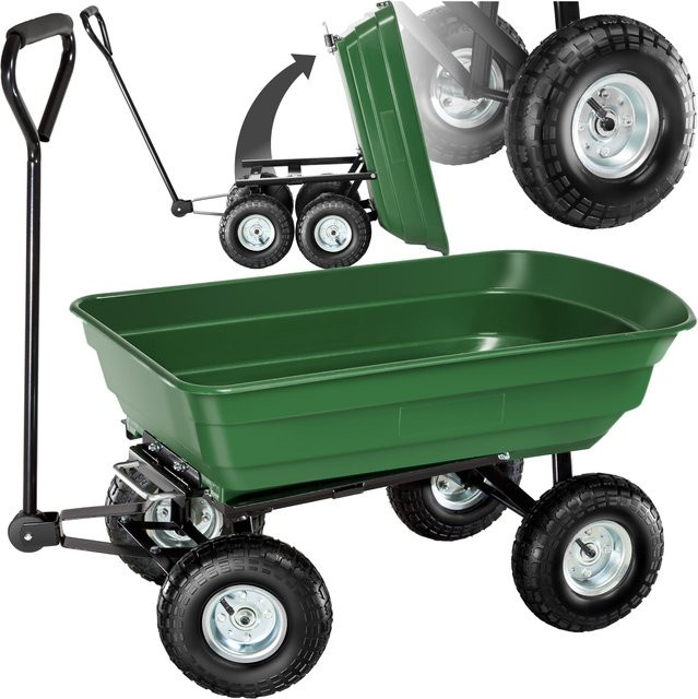 tectake Bollerwagen mit Kippfunktion und Luftreifen in Grün, B/T/H: 110 x 50 x 52 cm, Belastbarkeit 300 kg - Bild 1