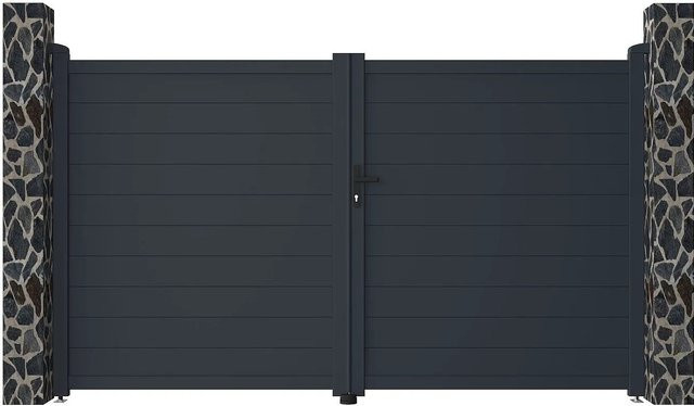 Vente-unique Flügeltor Nazario aus Aluminium in Anthrazitgrau, Breite: 300 cm - Bild 1