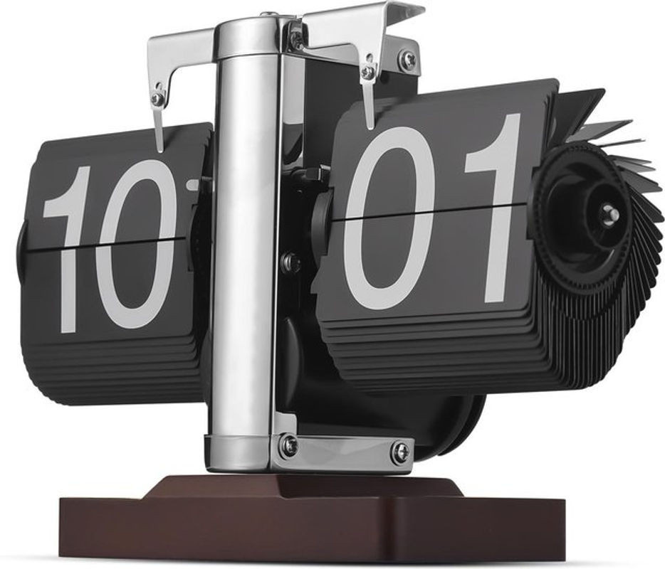 Tooarts Vintage Schreibtisch-Klappuhr Digital, Mechanische Tischuhr aus Edelstahl und Holz in Schwarz, B/T/H: 20,5 x 20,5 x 20,5 cm - Bild 1