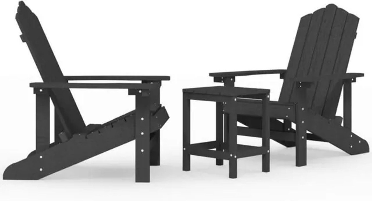 vidaxl Adirondack Gartenstuhl Set mit Tisch aus HDPE in Anthrazit - Bild 1