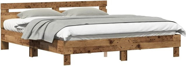 vidaXL Bettrahmen mit Kopfteil in Altholz-Optik, Farbe Braun, B/T/H: 203 x 185 x 70 cm - Bild 1