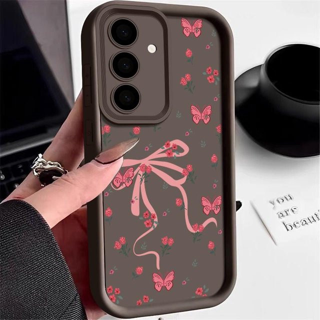 Rosa Handyhülle mit Schleifen und Blumen für Samsung Galaxy S25 S24 S23 S22 S21 S20 FE A55 A54 A35 A34 A15 A16 5G Ultra - Bild 1