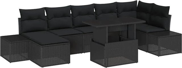 vidaXL Garten-Sofa-Set aus Polyrattan in Schwarz mit 8-teiliger Polsterung und Kissen - Bild 1