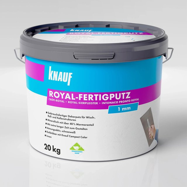 Knauf Royal Fertigputz Kalkputz in Weiß mit 0,2 mm Körnung, 20 kg - Bild 1