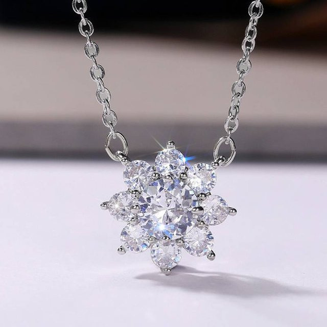 Huitan Halskette mit Anhänger, Schneeflocken-Design, Silber, Zirkonia, Damen - Bild 1