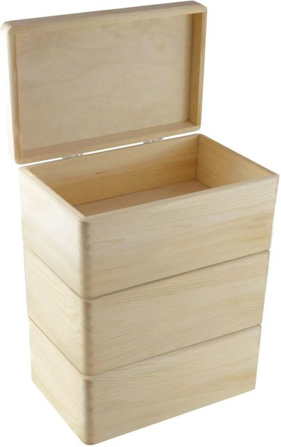 HolzFee Trio Holzkiste Set aus Kiefernholz mit Deckel, Beige, B/T/H: 30 x 20 x 40 cm - Bild 1