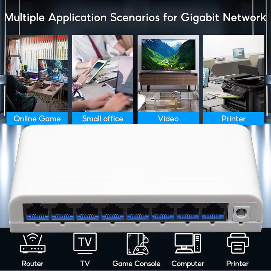 Tellyee Gigabit Ethernet Switch mit 5/8 RJ45 Ports, 10/100/1000Mbps, Weiß - Bild 2