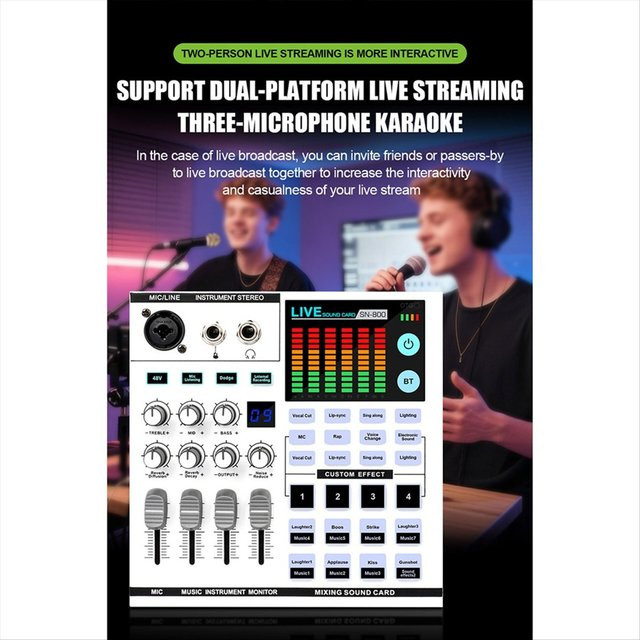 DTC5 SN800 Live-Soundkarte Audio-Mixer mit Stimmverzerrer für Rundfunk, Aufnahme und Musik - Bild 1
