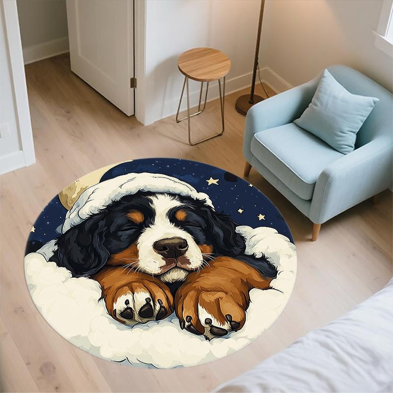 Runder Teppich mit Berner Sennenhund-Muster von HAPPYDAYSET, rutschfest und waschbar, Durchmesser: 80 cm - Bild 4