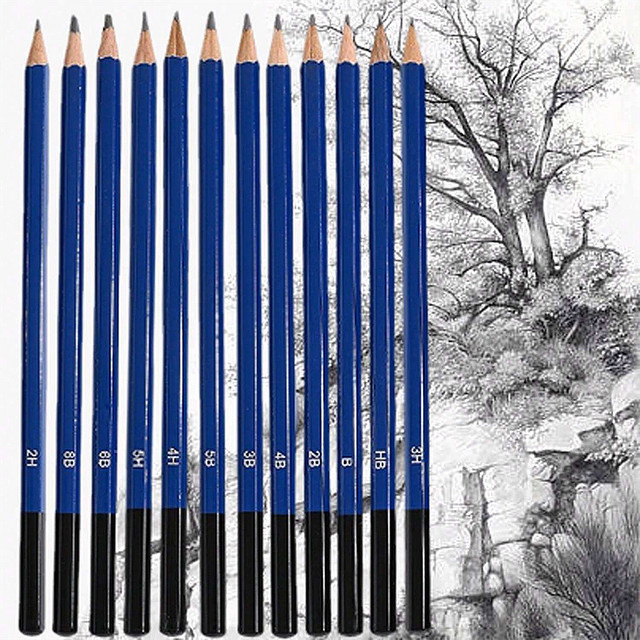 Haile 12-teiliges Graphitstift-Set aus Holz mit den Härtegraden 5H, 4H, 3H, 2H, HB, B, 2B, 3B, 4B, 5B, 6B, 8B in Blau - Bild 1