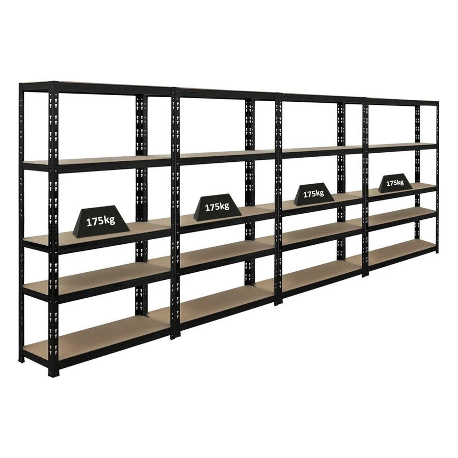 4er Set PROREGAL Apollo Schwerlastregal Schwarz, H x B x T: 150 x 90 x 30 cm, Fachlast 175 kg, verstellbare Regalböden aus Stahl und Spannplatte - Bild 2