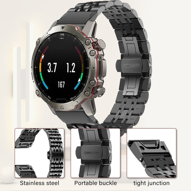 Uhrenarmband Edelstahl, 22 26 mm, Schwarz, Unisex - Bild 1