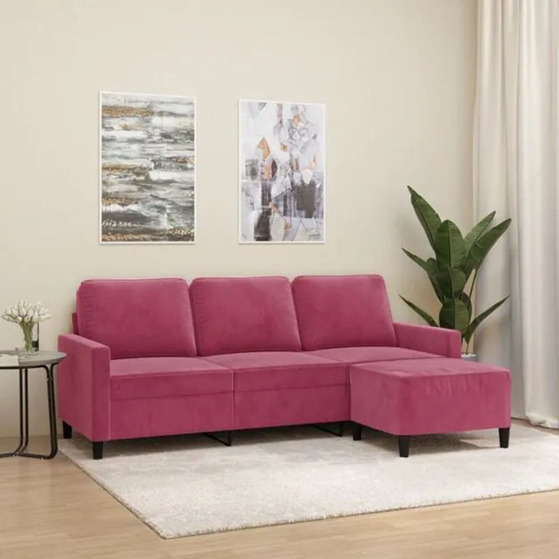 Vidaxl 3-Sitzer-Sofa mit Hocker aus Samt in Weinrot mit modernem Design - Bild 1