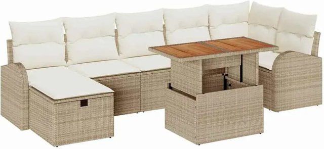 vidaXL Garten-Sofa-Set 8-teilig aus Poly-Rattan und Akazienholz in Beige - Bild 1