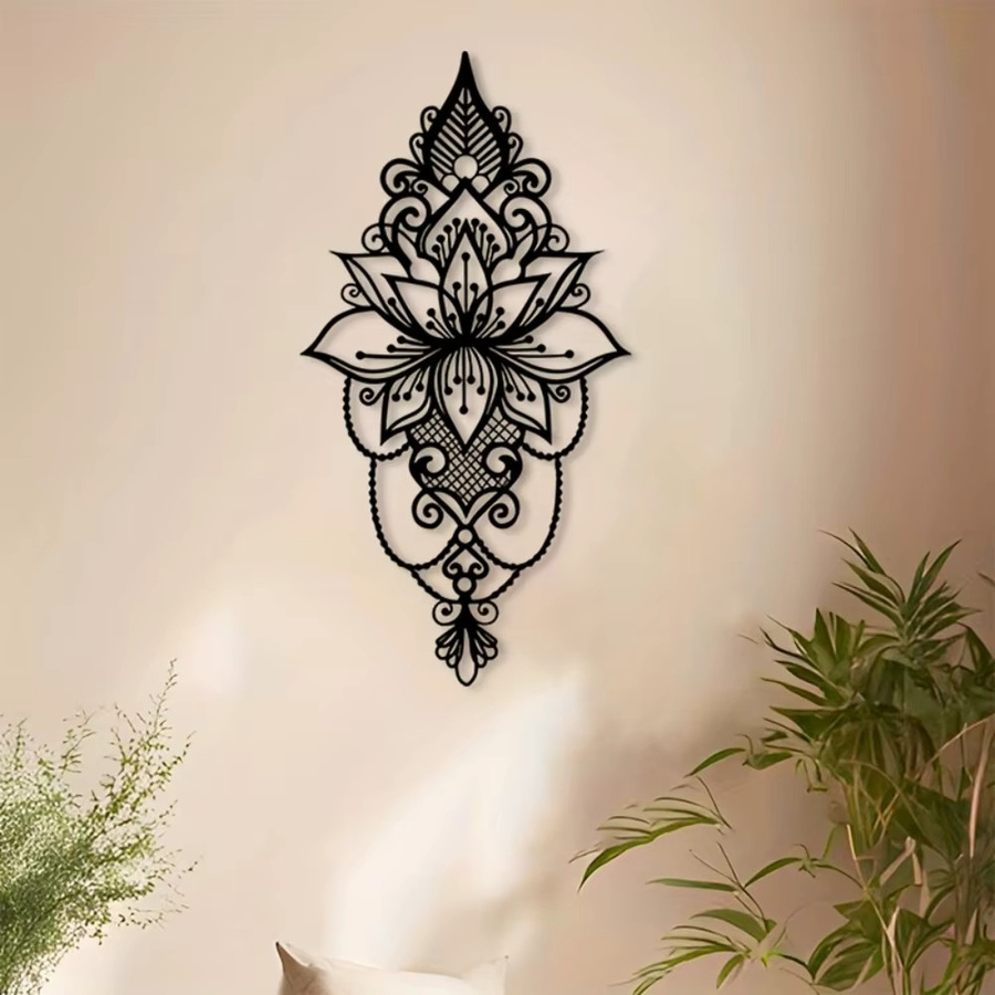 CIFBUY Lotus-Mandala Wandkunst aus Metall in Schwarz als florale Wanddekoration für Wohnzimmer und Yoga-Raum - Bild 2