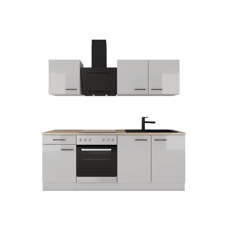 Flex-Well Exclusiv Küche Lund 1601-005sWs in Lichtgrau glänzend und Rauchgrau, Breite: 210 cm - Bild 2