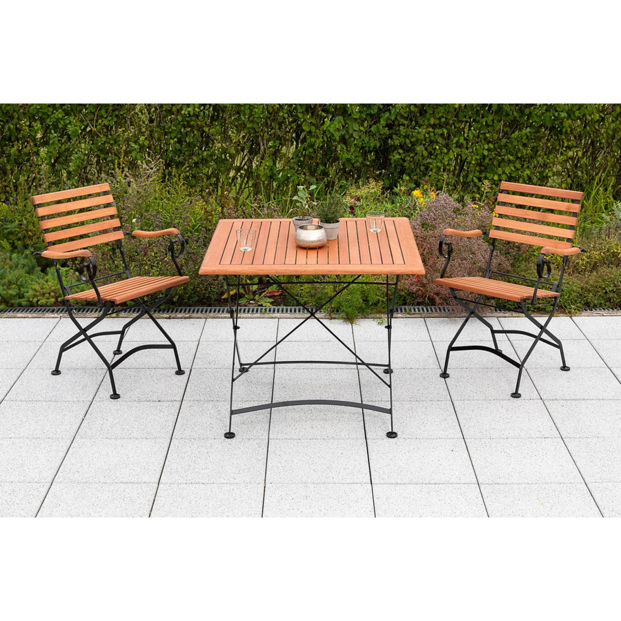 Merxx Gartenmöbelset Schlossgarten 3-teilig aus Eukalyptusholz mit Klapptisch und Klappstühlen, B/T/H: 90 x 90 x 85 cm, Anthrazit - Bild 2