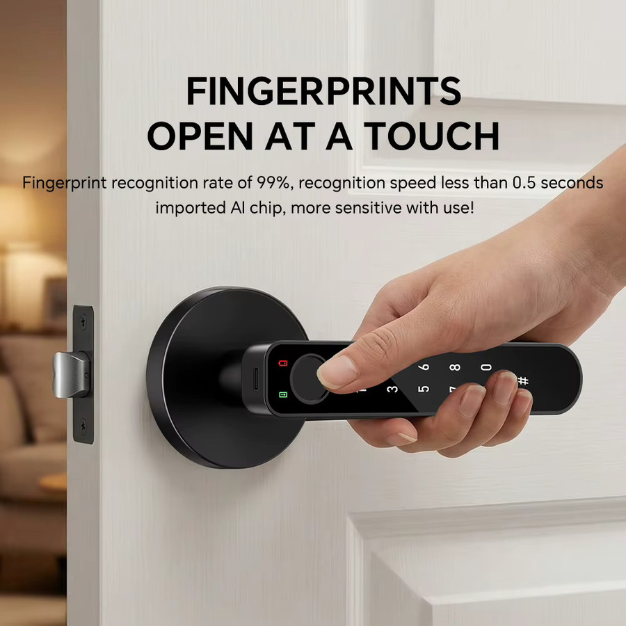 ICCSSI Smart Door Lock B208APRO Fingerabdruckschloss in Schwarz mit Tuya App, Passwort, IC-Karte und Schlüsselentriegelung sowie mehrsprachiger Audio-Wiedergabe - Bild 2