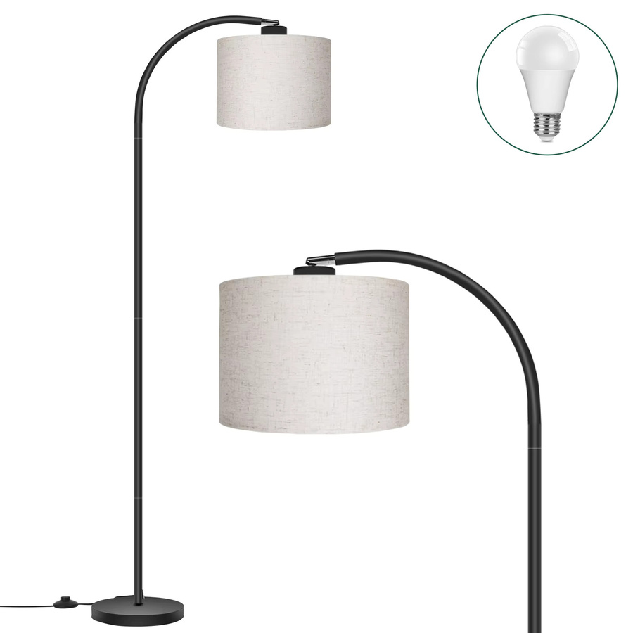 Oraymin Bogenlampe Moderne Stehlampe mit Beige Leinen-Lampenschirm und Verstellbarem Kopf, Höhe: 170 cm, Inklusive LED E27 Warmweiß - Bild 3
