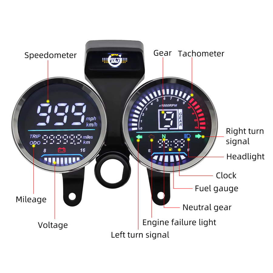 ZMFJH Digitaler LCD Motorrad Tachometer mit Geschwindigkeitsanzeige und Getriebestatus in Grün und Schwarz für Suzuki GN125/150 - Bild 2