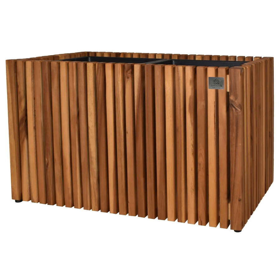 LAMORENDA Pflanzgefäß mit Einsatz aus Akazienholz in Braun, B/T/H: 66 x 36,5 x 40 cm - Bild 2