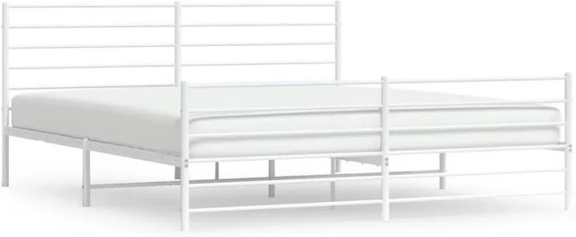 vidaXL Bettgestell aus Metall mit Kopf- und Fußteil in Weiß, B/T/H: 193 x 203 x 90 cm - Bild 1