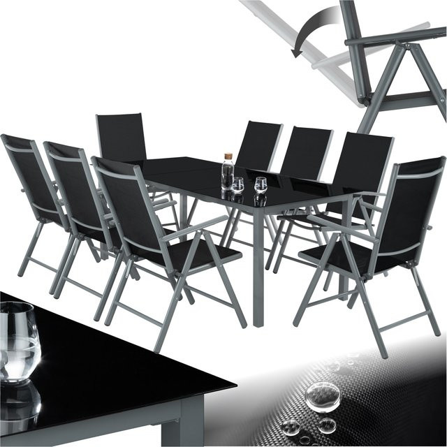 tectake Aluminium Sitzgruppe Pompeii für 8 Personen in Anthrazit mit Sicherheitsglas und pulverbeschichtetem Gestell B/T/H: 189 x 90 x 72,7 cm - Bild 1