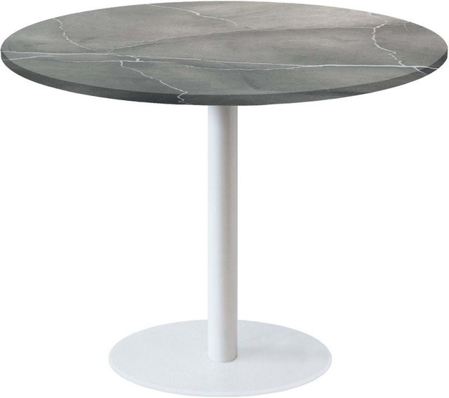RestooTab Tisch Rome XL rund mit Gestell in Schwarz und Dekor Stein in Grau und Blau marmoriert, Durchmesser: 120 cm, Höhe: 75 cm - Bild 1