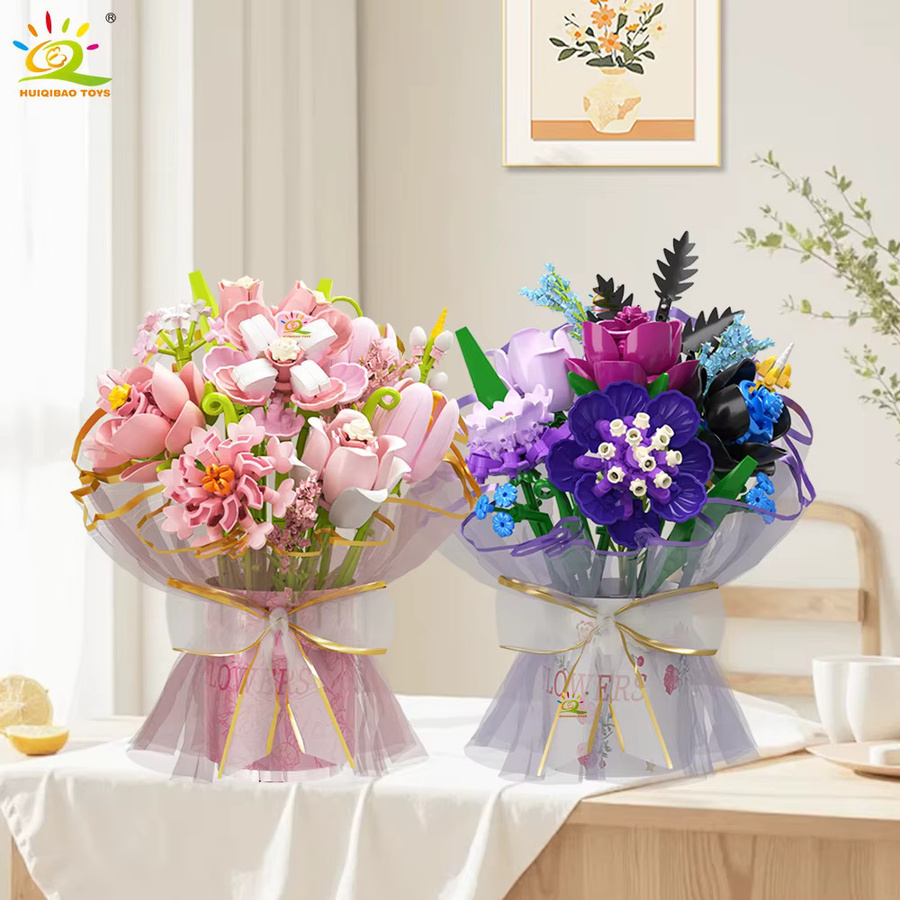 HUIQIBAO Ewiger Blumenstrauß, Mikro-Baustein-Set, Rose Sonnenblume - Bild 2