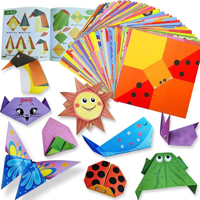 Origami-Set mit 96 Blatt buntem Bastelpapier und Anleitung für Kinder und Anfänger - Bild 1