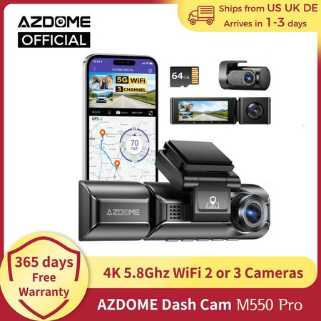 AZDOME M550 Pro Dashcam in Schwarz mit 4K+1080P Auflösung, integriertem GPS, 5G WiFi und 3,19 Zoll IPS-Bildschirm inklusive IR-Nachtsicht und 24H Parkmodus