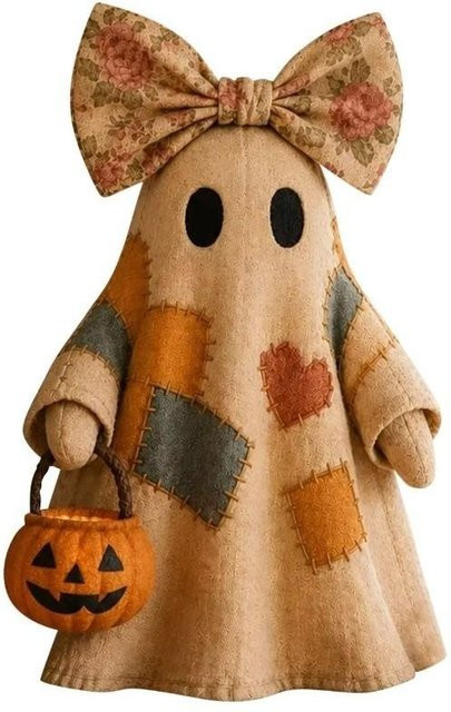 GrooVigo Patchwork Geist Tischdekoration mit warmem LED-Licht in Braun für Halloween - Bild 1