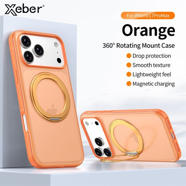 Xeber Magnetische Ring-Ständer-Hülle für iPhone 17 und iPhone 16 Pro Max, 360 Grad rotierend, MagSafe kompatibel, matt und stoßfest, transparent/blau - Bild 1