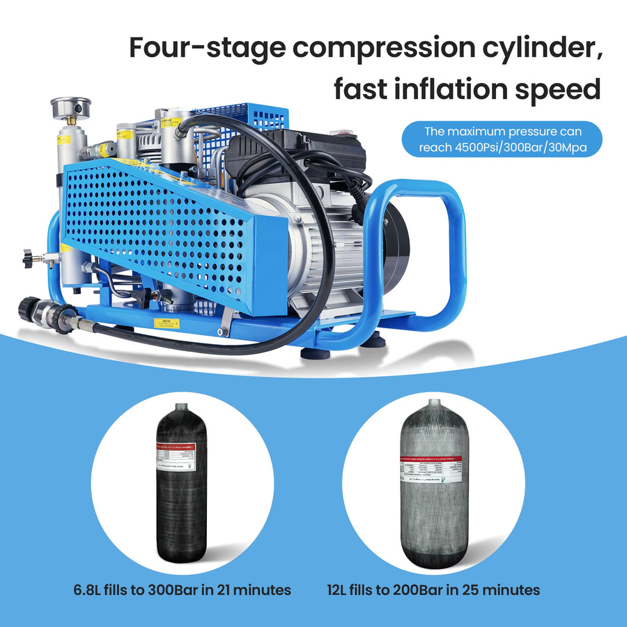 TUXING PCP-Luftkompressor in Blau, 4500 psi / 300 Bar, vierstufiger Hochdruckkompressor mit 100 l/min für Tauchen, Schnorcheln und Brandbekämpfung - Bild 3