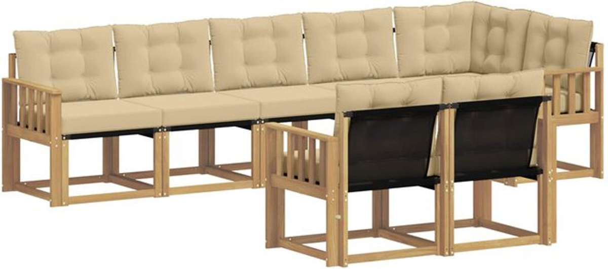vidaXL Outdoor-Sofagarnitur aus Akazie mit 8-teiligem Set Kissen in Weiß und Beige, modernes Loungemöbel-Set - Bild 1
